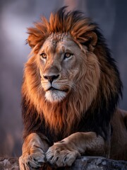 Obraz premium Majestic african lion golden hour portrait wildlife