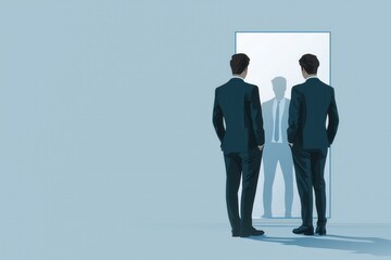 Fototapeta premium Echoes of Self: Two Men Reflecting One Ego