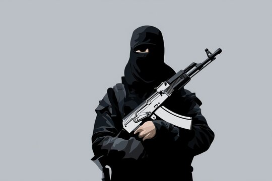Covered Figure with Assault Rifle: A Symbol of Threat