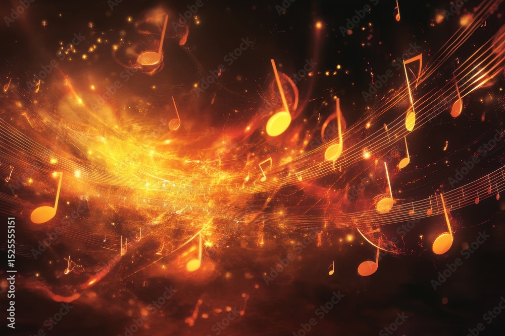 Poster musical notes swirl in vibrant colors creating an energetic backdrop for creative expression and sou