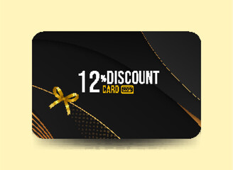 Premium Voucher Card Template 12% Discount with Golden Accents Modern Elegant Gift Card Black and Gold Theme Luxury Card Design Black and Gold Promotional Template