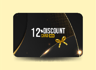 Premium Voucher Card Template 12% Discount with Golden Accents Modern Elegant Gift Card Black and Gold Theme Luxury Card Design Black and Gold Promotional Template