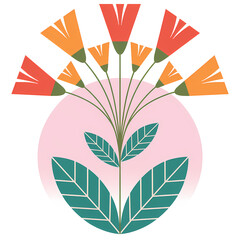 Obraz premium Blossom Artistry: A stylized floral illustration showcases vibrant petals radiating from a central point, set against a soft, circular backdrop.