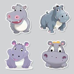 Cute cartoon hippos stickers