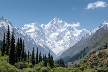 Fototapeta premium majestic peak of kyrgyzstan under clear blue sky showcasing breathtaking beauty of nature