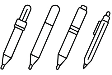 Collection of Writing Instruments Pens and Pencils Line Art Illustrations