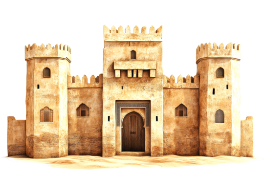 Historic castle structure desert landscape architectural outdoor viewpoint heritage concept isolated on transparent background