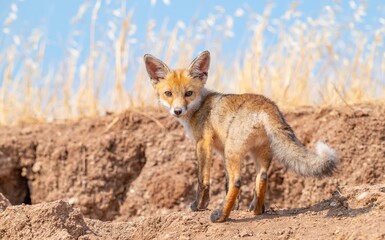  Red Fox (Vulpes vulpes) is a common species in Turkey. They usually make their nests in tunnels they dig in the soil or in rocks. I taked This  images are in Diyarbakır Tigris Valley.