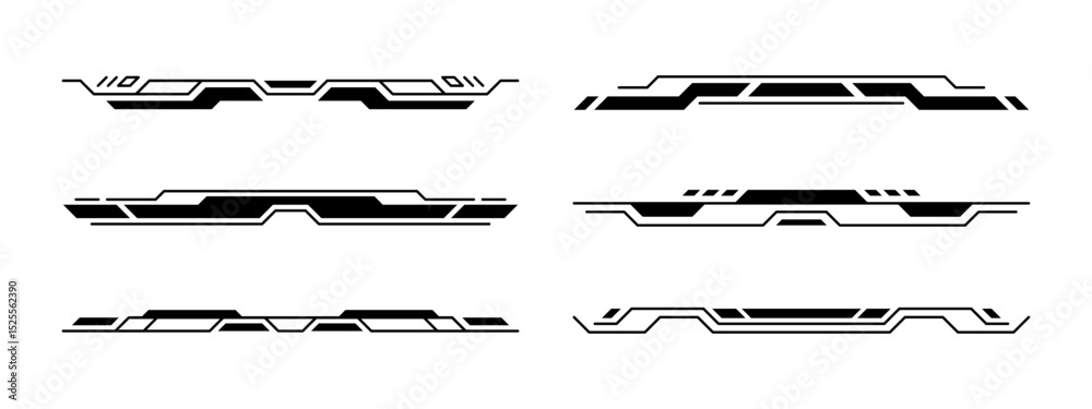 Poster Set of black futuristic digital headers for user interface. Technology hud elements on white background. Sci fi vector illustration for graphic design.