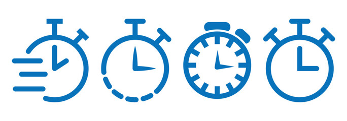 Timer, clock, stopwatch isolated set icons. Stopwatch blue icon collection. countdown timer. Alarm clock symbol. 