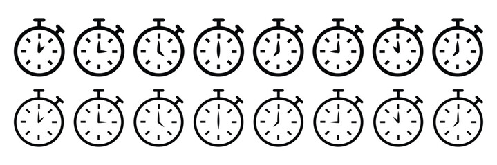 Timers icon set. Stopwatch icons set. Alarm pictogram. Vector illustration