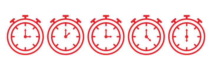 Time and clock icons set. Stopwatch icon set, Timer, clock, and stopwatch symbol. Vector illustration.