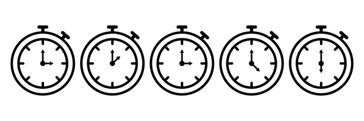 Timers icon set. Stopwatch icons set. Alarm pictogram. Vector illustration