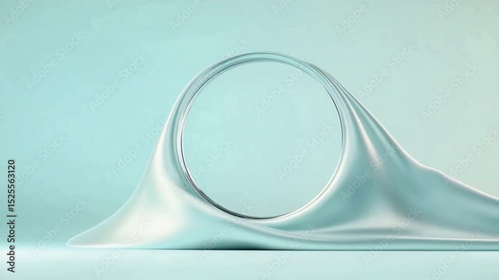 Poster elegant glass structure: a mesmerizing glass structure with flowing fabric against a serene, gradien