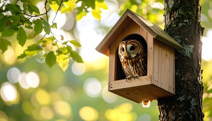 Owl in birdhouse