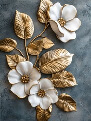 Gold and White Floral Wall Decor