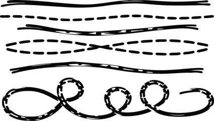 Collection of hand drawn black lines and curves with various styles on a white background design set