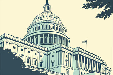 US Capitol building in Washington, DC, USA. Vector illustration.