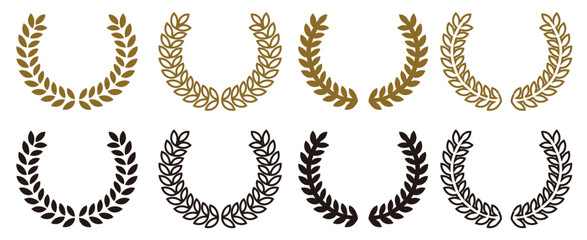 アイコン、シンボルやデコレーションも使えるカラーと白黒でデザインした月桂冠のベクターのイラスト・コレクション