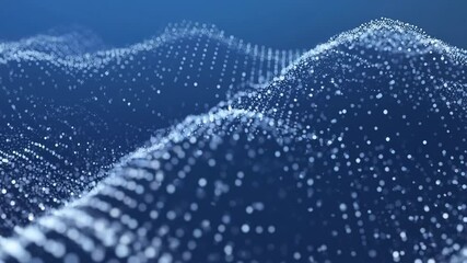 Abstract blue digital wave made of glowing dots forms a dynamic 3D grid landscape, representing data flow, futuristic technology, virtual space, and modern digital design concepts, surface matrix. - Powered by Adobe