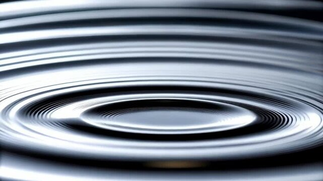 Abstract liquid formation demonstrating vibration physics with circular wave propagation and pattern generation on a black surface