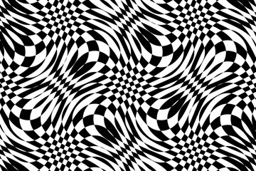 Vector abstract checkered background. Dynamic backdrop with optical illusion, op art.