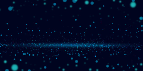 Obraz premium Abstract Blue Glowing Particles in Dark Space – Futuristic Technology Background. 