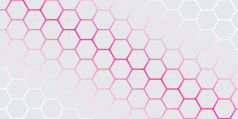 Fototapeta premium Minimal White Hexagon Pattern on Purple Gradient Background – Abstract Tech Design. 