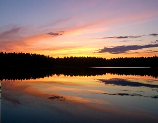 Obraz premium Serene sunset over a still lake