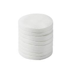 Obraz premium Small stack of transparent, soft cotton rounds, perfectly aligned on a transparent seamless studio background with bright, shadowless lighting, 3/4 view, ultra-realistic UHD product photography, still