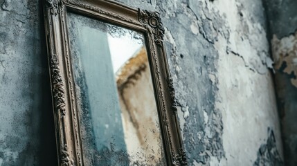Antique Mirror on Weathered Wall