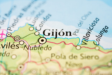 Detailed macro map view of Gijon Spain.