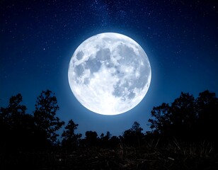 Full moon over a dark forest at night