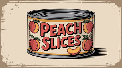 Vintage Canned Peach Slices Retro Food Illustration