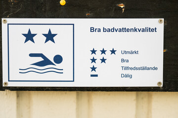 Swim area water quality rating sign display.