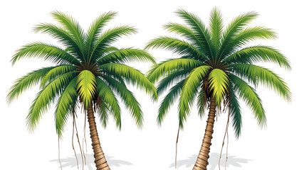 Obraz premium Two isolated coconut palm trees. Tropical summer vacation design element.