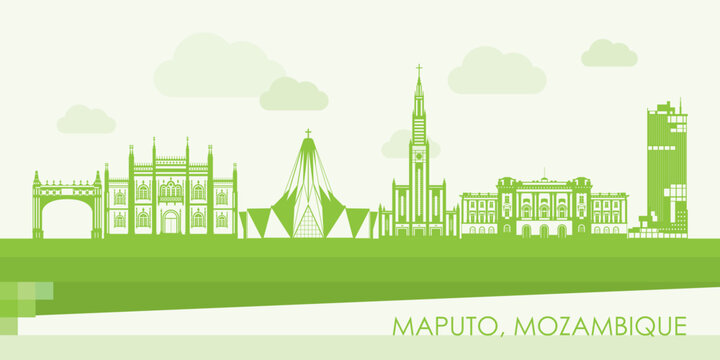 Green Skyline panorama of city of Maputo, Mozambique - vector illustration