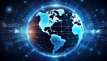 Fototapeta premium illustration of a virtual globe illuminated by networks highlighting the fusion of internet science and global business