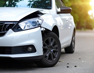 Damaged white car on asphalt