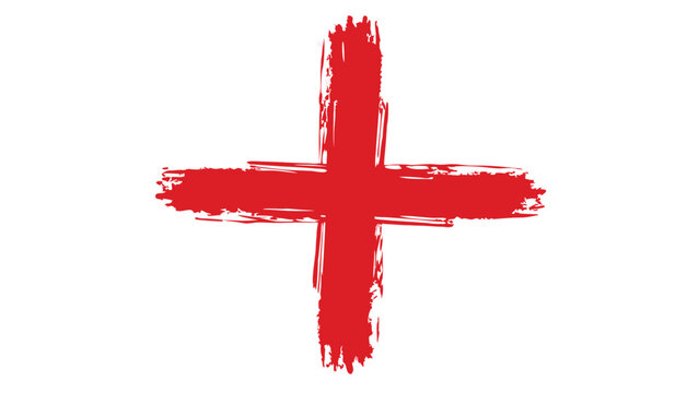 A red plus sign with a rough brush stroke texture on a white background is displayed here