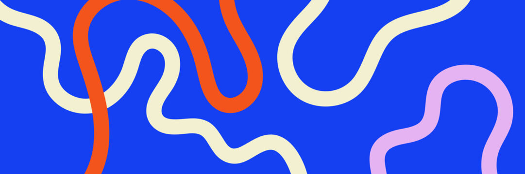 wavy lines background : Vibrant abstract design with wavy orange, pink, and white lines on a blue background. Modern, dynamic, and creative illustration perfect for graphic projects, textures, art