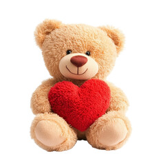 Obraz premium Cuddly teddy bear holding a red heart isolated on a clean Transparent background perfect for gifts and decor, cute teddy bear with a red heart isolated on White background