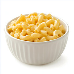 bowl of macaroni cheese pasta comfort food, isolated on a white background