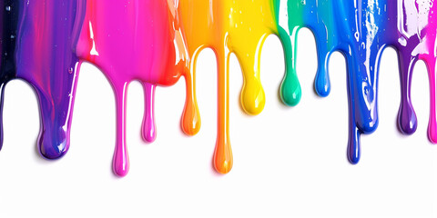 Rainbow palette colourful paint drip on white background, i
