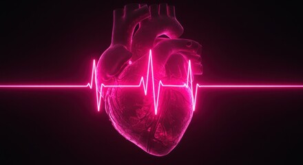 Human Heart Anatomy: Vibrant Pink EKG Waveform Illustration