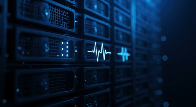 Data Center Pulse: Server Rack with Audio Waveform Visualization