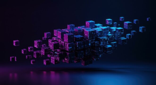 Neon Cubes: Abstract Data Visualization for Tech & Digital Concepts