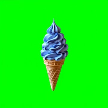Blue ice cream cone spinning on green screen background, generative ai