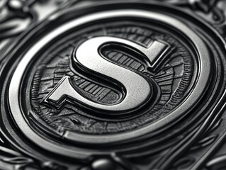 Emblematic symbol of a cryptocurrency, metallic texture with intricate design
