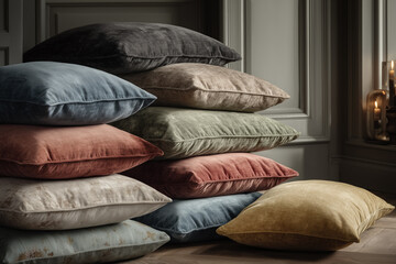 colorful cushions on a floor in a room 